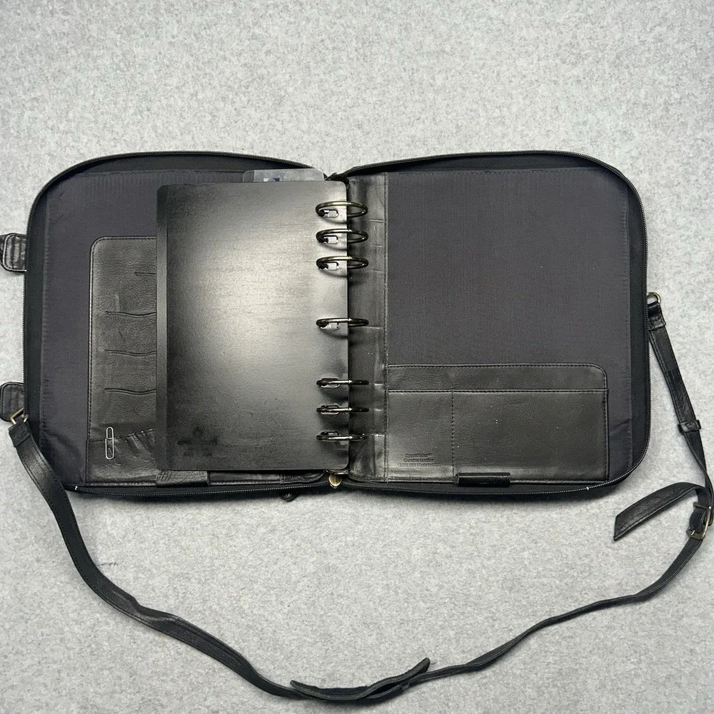 Franklin Covey Leather Vintage Planner Space-maker Zipper Binder Black